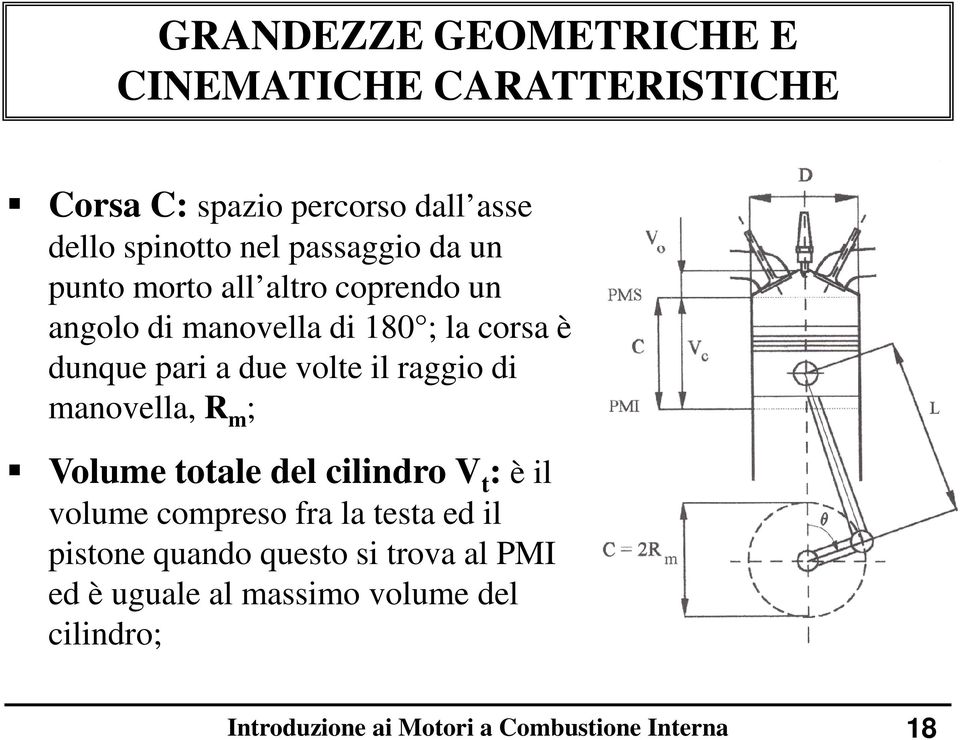 pari a due volte il raggio di manovella, R m ; Volume totale del cilindro V t : è il volume compreso