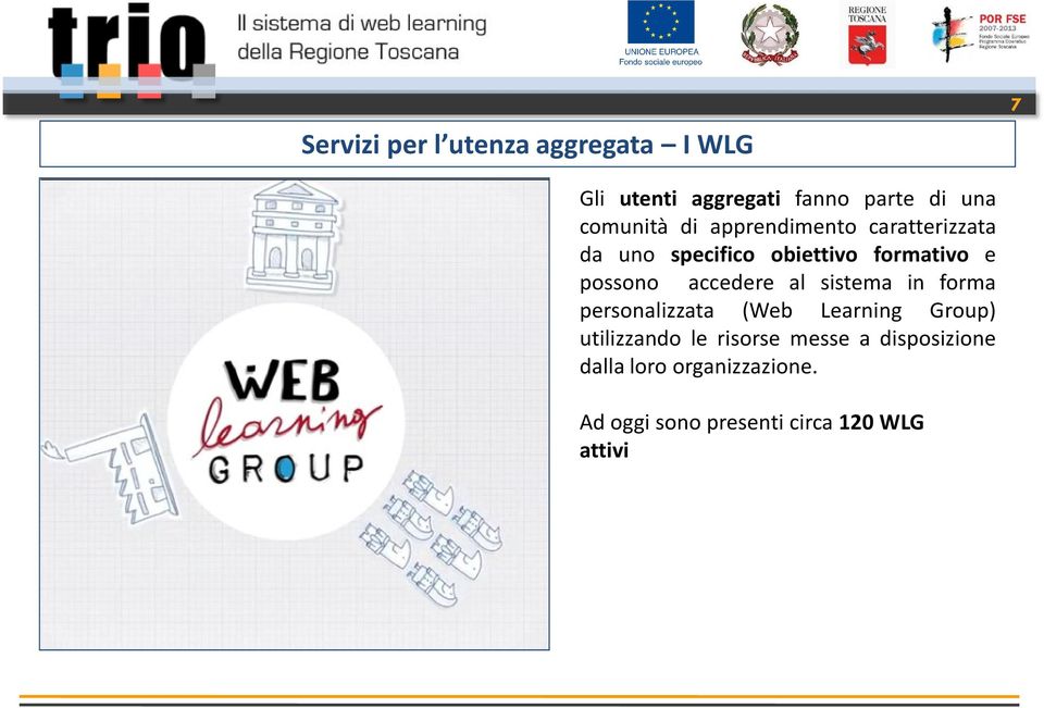 possono accedere al sistema in forma personalizzata (Web Learning Group) utilizzando