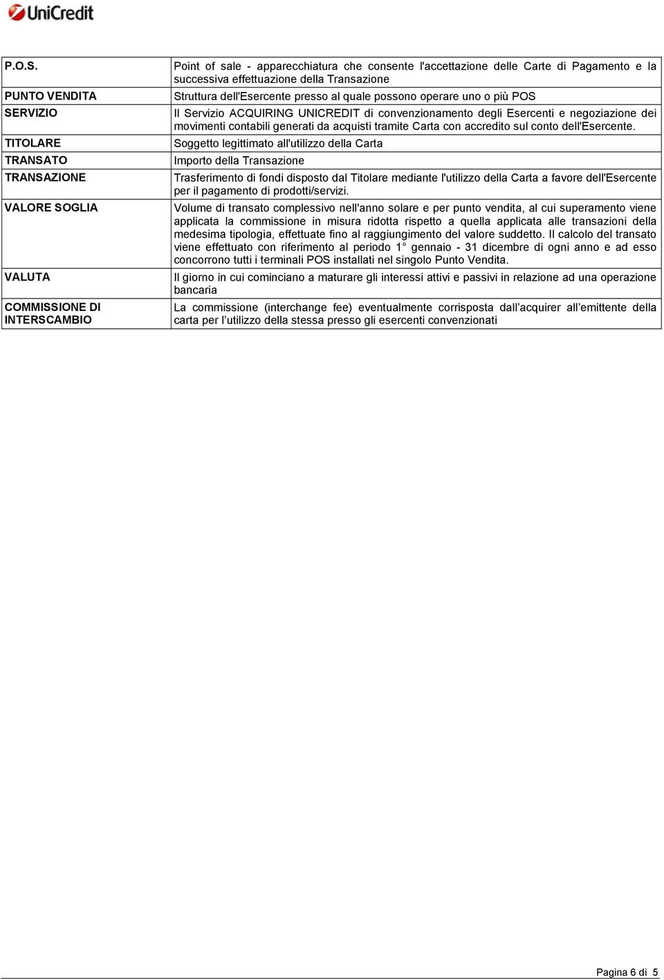 successiva effettuazione della Transazione Struttura dell'esercente presso al quale possono operare uno o più POS Il Servizio ACQUIRING UNICREDIT di convenzionamento degli Esercenti e negoziazione