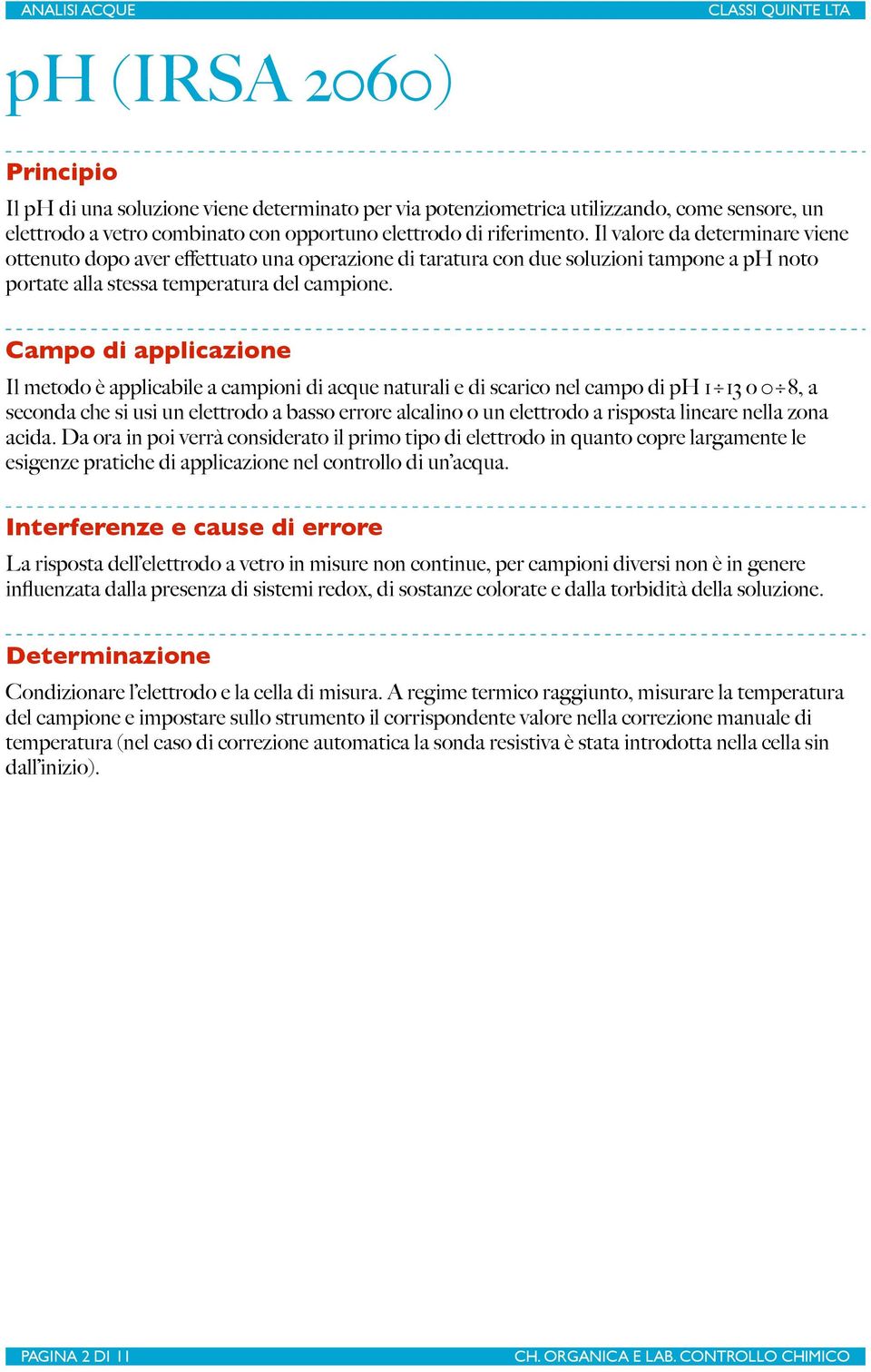 Il metodo è applicabile a campioni di acque naturali e di scarico nel campo di ph 1 13 o 0 8, a seconda che si usi un elettrodo a basso errore alcalino o un elettrodo a risposta lineare nella zona