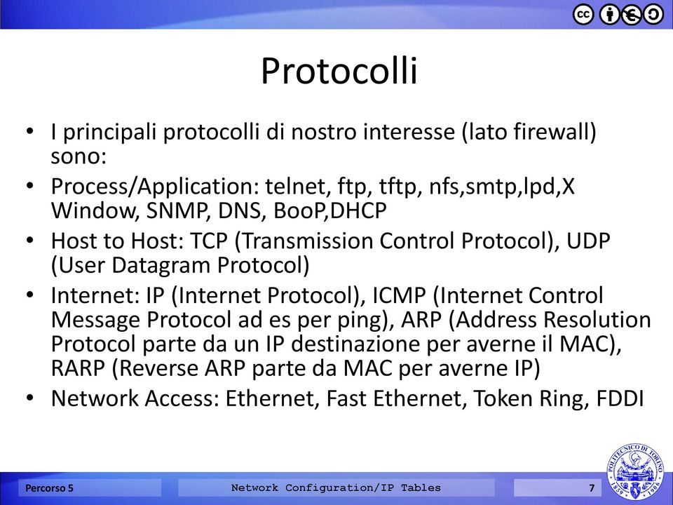 (Internet Control Message Protocol ad es per ping), ARP (Address Resolution Protocol parte da un IP destinazione per averne il MAC), RARP