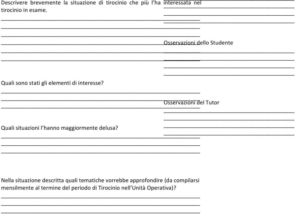 Osservazioni del Tutor Quali situazioni l hanno maggiormente delusa?