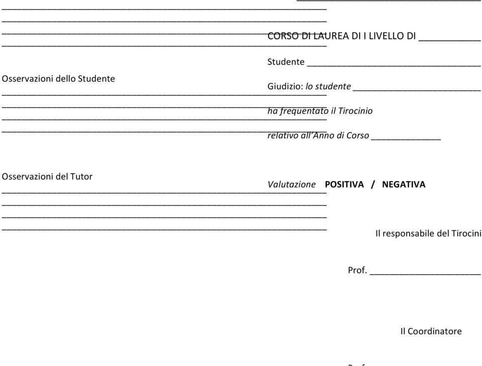 Studente Giudizio: lo studente ha frequentato il Tirocinio relativo