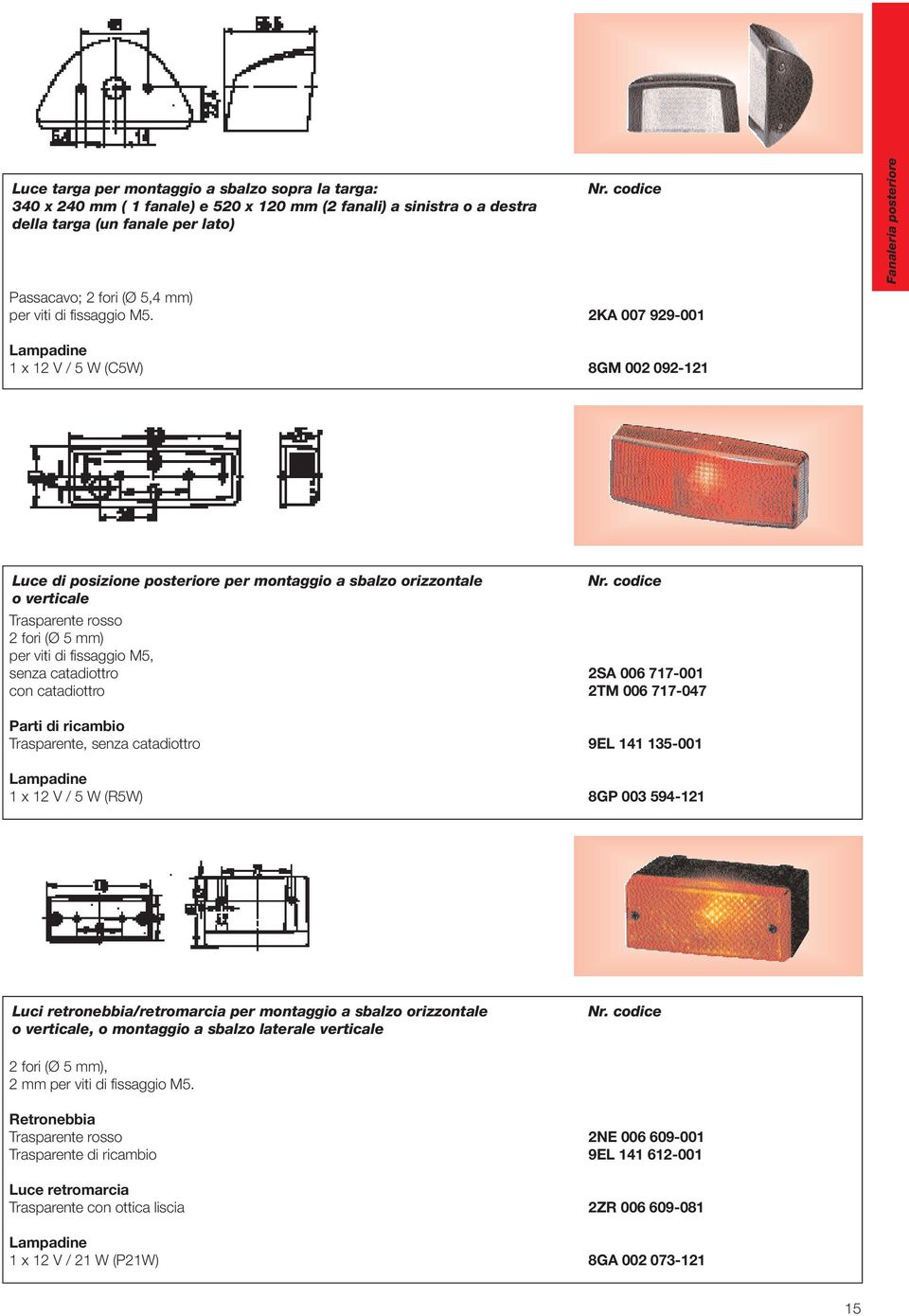 1 x 12 V / 5 W (C5W) 2KA 007 929-001 8GM 002 092-121 Luce di posizione posteriore per montaggio a sbalzo orizzontale o verticale Trasparente rosso 2 fori (Ø 5 mm) per viti di fissaggio M5, senza