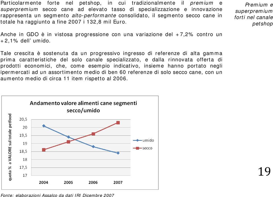 Premium e superpremium forti nel canale petshop Anche in GDO è in vistosa progressione con una variazione del +7,2% contro un +2,1% dell umido.