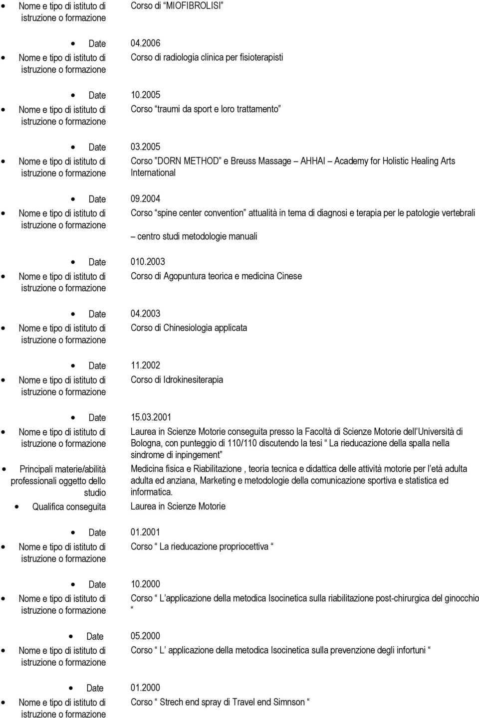 2004 Corso spine center convention attualità in tema di diagnosi e terapia per le patologie vertebrali centro studi metodologie manuali Date 010.