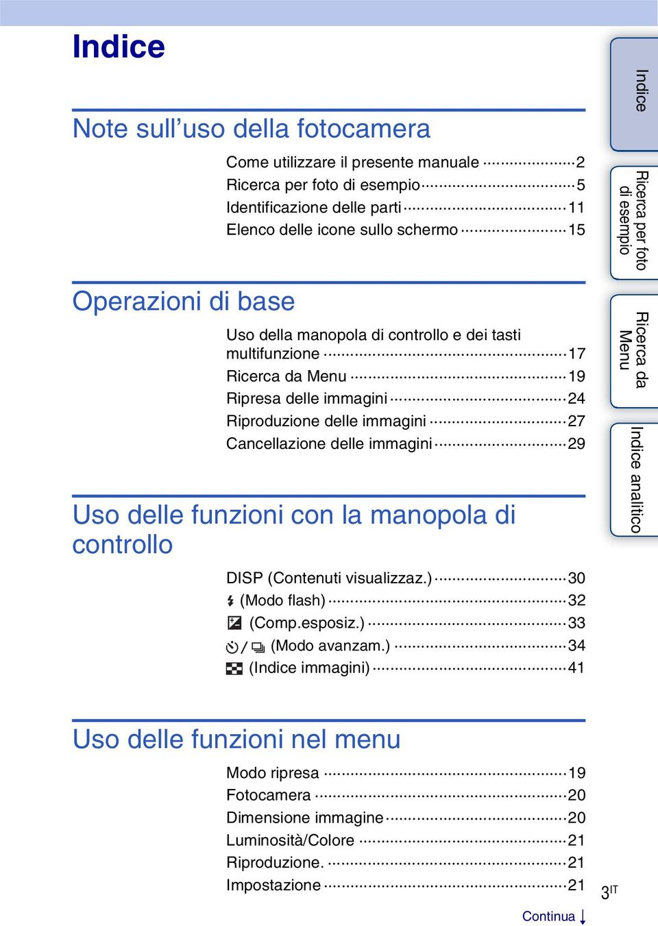 delle immagini 29 Uso delle funzioni con la manopola di controllo DISP (Contenuti visualizzaz.) 30 (Modo flash) 32 (Comp.esposiz.) 33 (Modo avanzam.