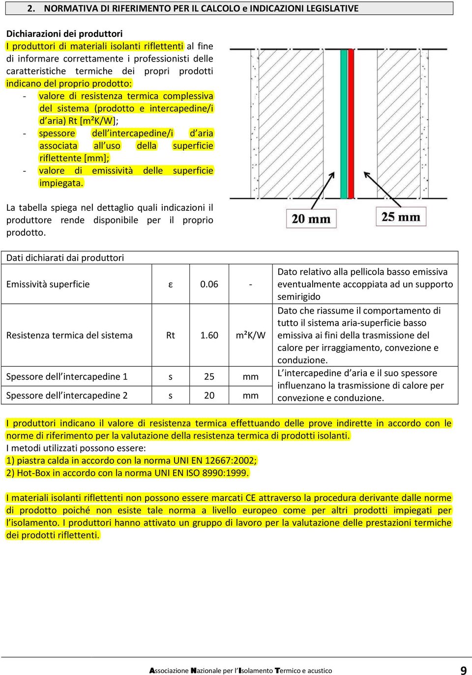 dell intercapedine/i d aria associata all uso della superficie riflettente [mm]; - valore di emissività delle superficie impiegata.