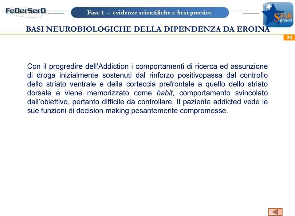 quello dello striato dorsale e viene memorizzato come habit, comportamento svincolato dall obiettivo,