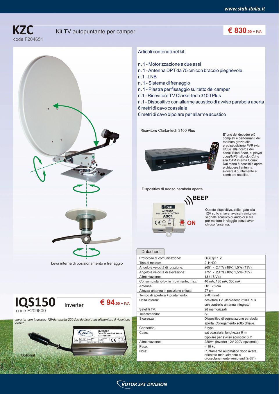 1 - Dispositivo con allarme acustico di avviso parabola aperta 6 metri di cavo coassiale 6 metri di cavo bipolare per allarme acustico Ricevitore Clarke-tech 3100 Plus E uno dei decoder più completi