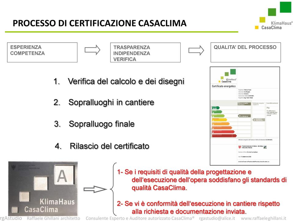 Rilascio del certificato 1- Se i requisiti di qualità della progettazione e dell esecuzione dell opera soddisfano