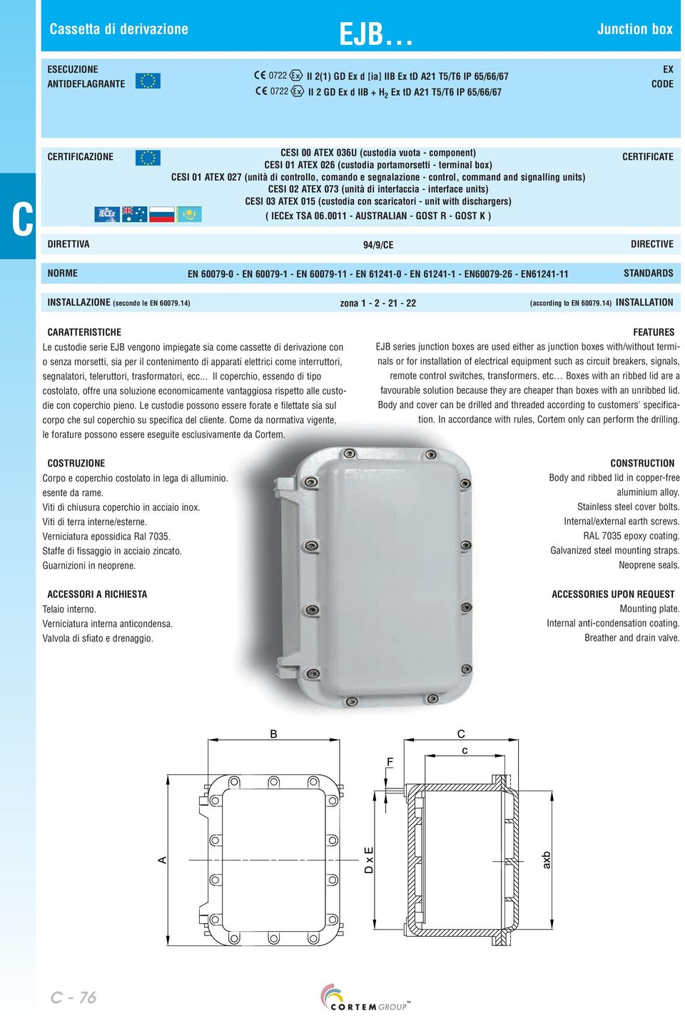 01 ATEX 026 (custodia portamorsetti - terminal box) ESI 01 ATEX 027 (unità di controllo, comando e segnalazione - control, command and signalling units) ESI 02 ATEX 073 (unità di interfaccia -