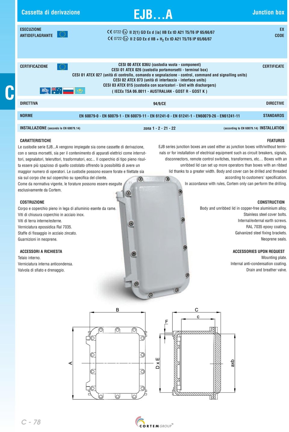 ESI 01 ATEX 026 (custodia portamorsetti - terminal box) ESI 01 ATEX 027 (unità di controllo, comando e segnalazione - control, command and signalling units) ESI 02 ATEX 073 (unità di interfaccia -