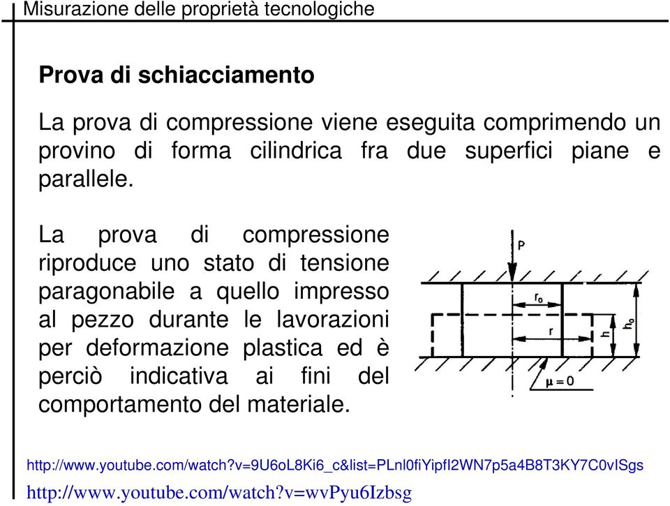 La prova di compressione riproduce uno stato di tensione paragonabile a quello impresso al pezzo durante le lavorazioni