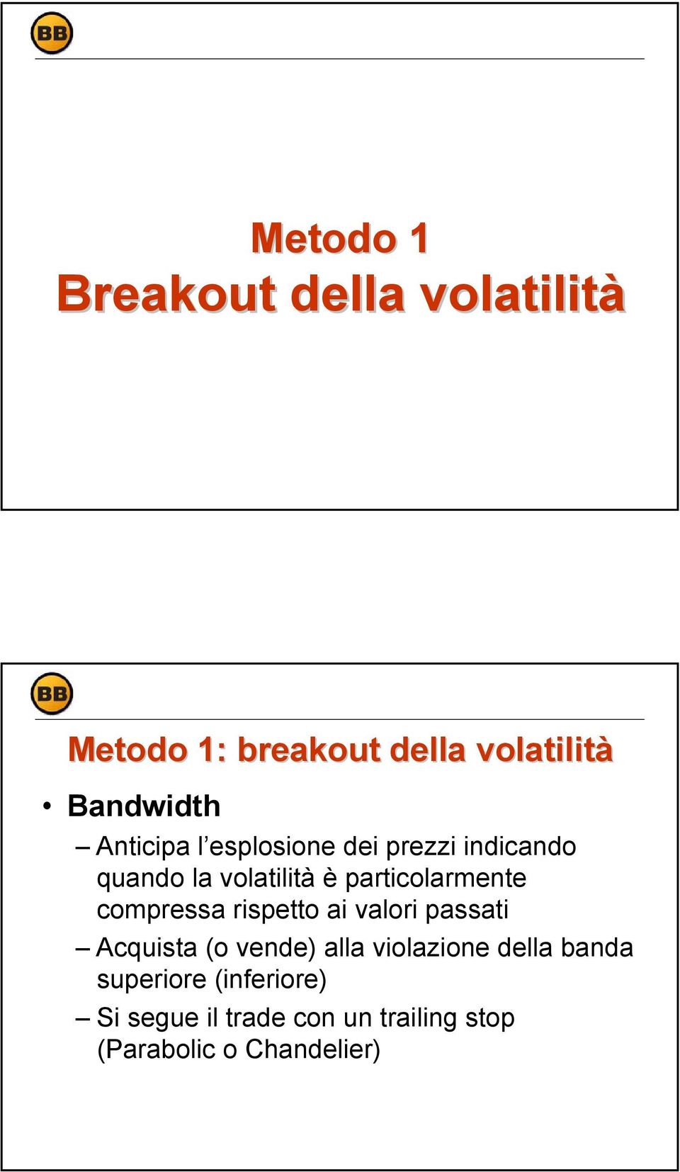 compressa rispetto ai valori passati Acquista (o vende) alla violazione della