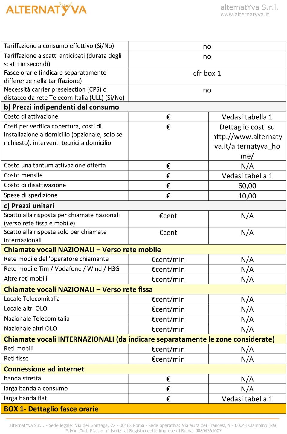 installazione a domicilio (opzionale, solo se richiesto), interventi tecnici a domicilio Dettaglio costi su http://www.alternaty va.