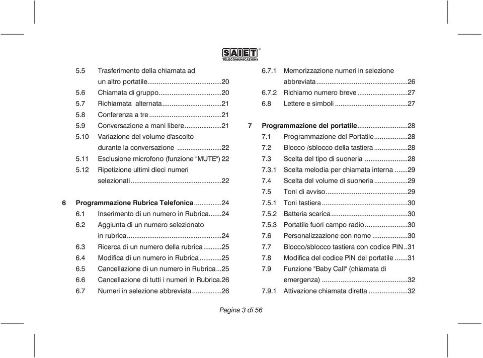 ..24 6.3 Ricerca di un numero della rubrica...25 6.4 Modifica di un numero in Rubrica...25 6.5 Cancellazione di un numero in Rubrica...25 6.6 Cancellazione di tutti i numeri in Rubrica.26 6.