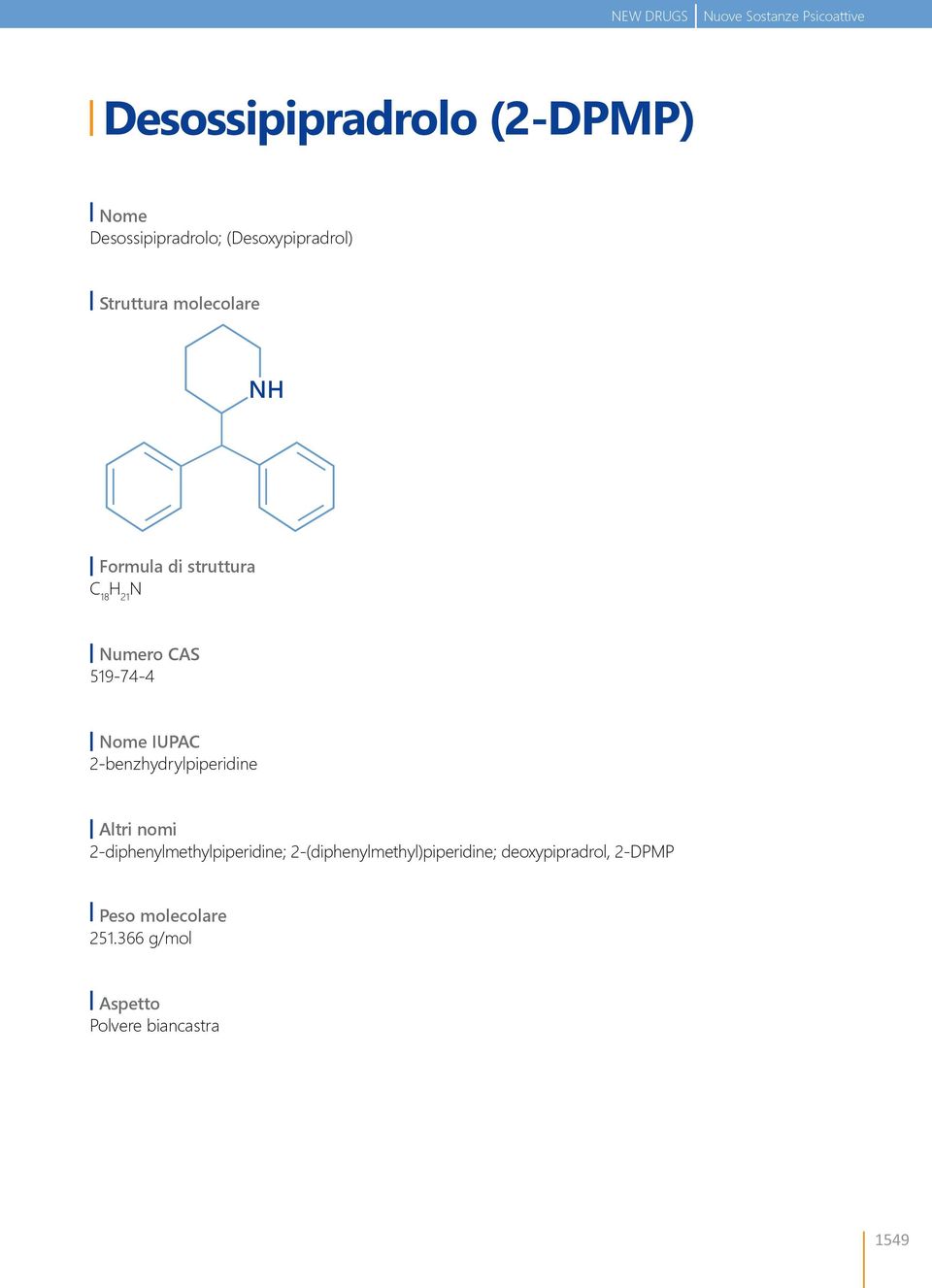 519-74-4 Nome IUPAC 2-benzhydrylpiperidine Altri nomi 2-diphenylmethylpiperidine;