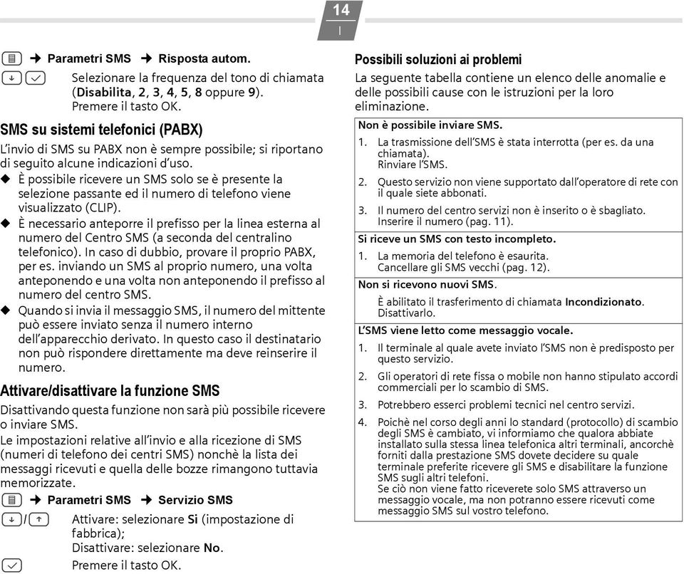 È possibile ricevere un SMS solo se è presente la selezione passante ed il numero di telefono viene visualizzato (CLP).