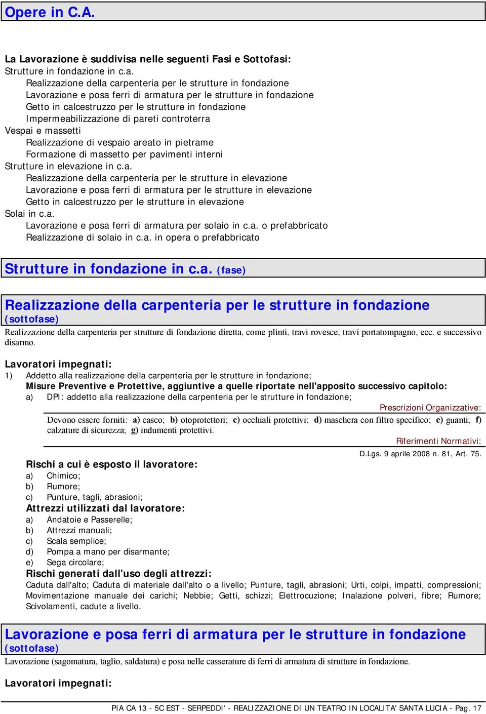 strutture in fondazione Getto in calcestruzzo per le strutture in fondazione Impermeabilizzazione di pareti controterra Vespai e massetti Realizzazione di vespaio areato in pietrame Formazione di