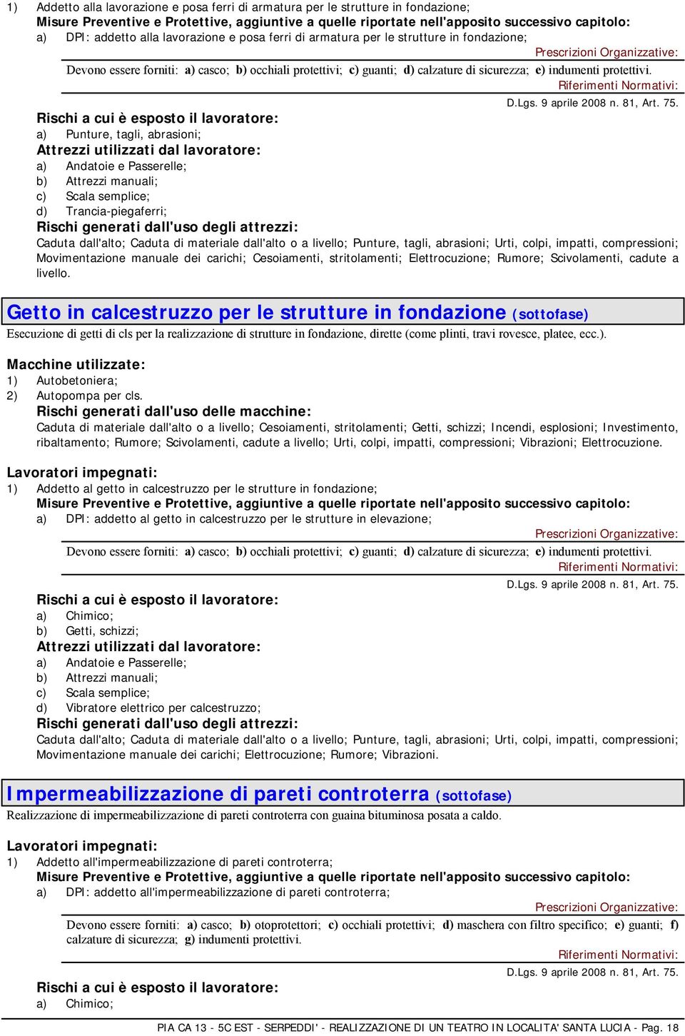 a) Punture, tagli, abrasioni; a) Andatoie e Passerelle; b) Attrezzi manuali; c) Scala semplice; d) Trancia-piegaferri; Caduta dall'alto; Caduta di materiale dall'alto o a livello; Punture, tagli,