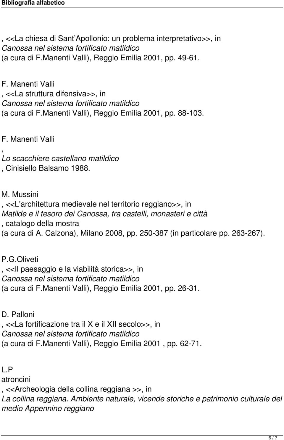 Mussini <<L architettura medievale nel territorio reggiano>> in catalogo della mostra (a cura di A. Calzona) Milano 2008 pp. 250-387 (in particolare pp. 263-267). P.G.