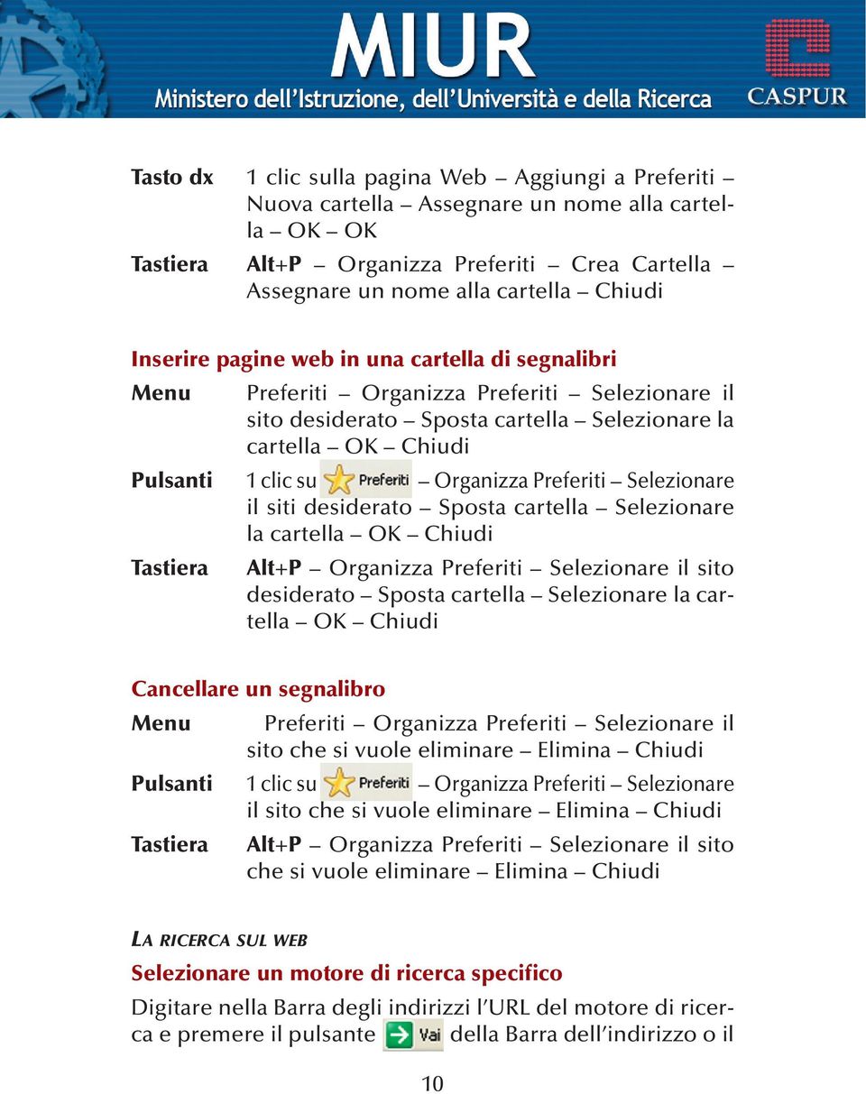 Preferiti Selezionare il siti desiderato Sposta cartella Selezionare la cartella OK Chiudi Tastiera Alt+P Organizza Preferiti Selezionare il sito desiderato Sposta cartella Selezionare la cartella OK