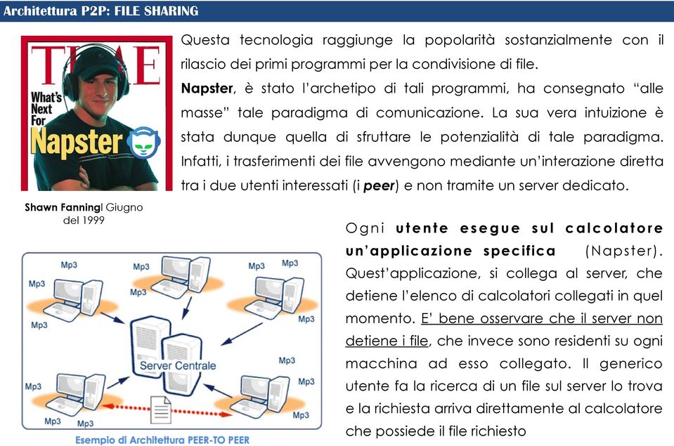 Infatti, i trasferimenti dei file avvengono mediante un interazione diretta tra i due utenti interessati (i peer) e non tramite un server dedicato.