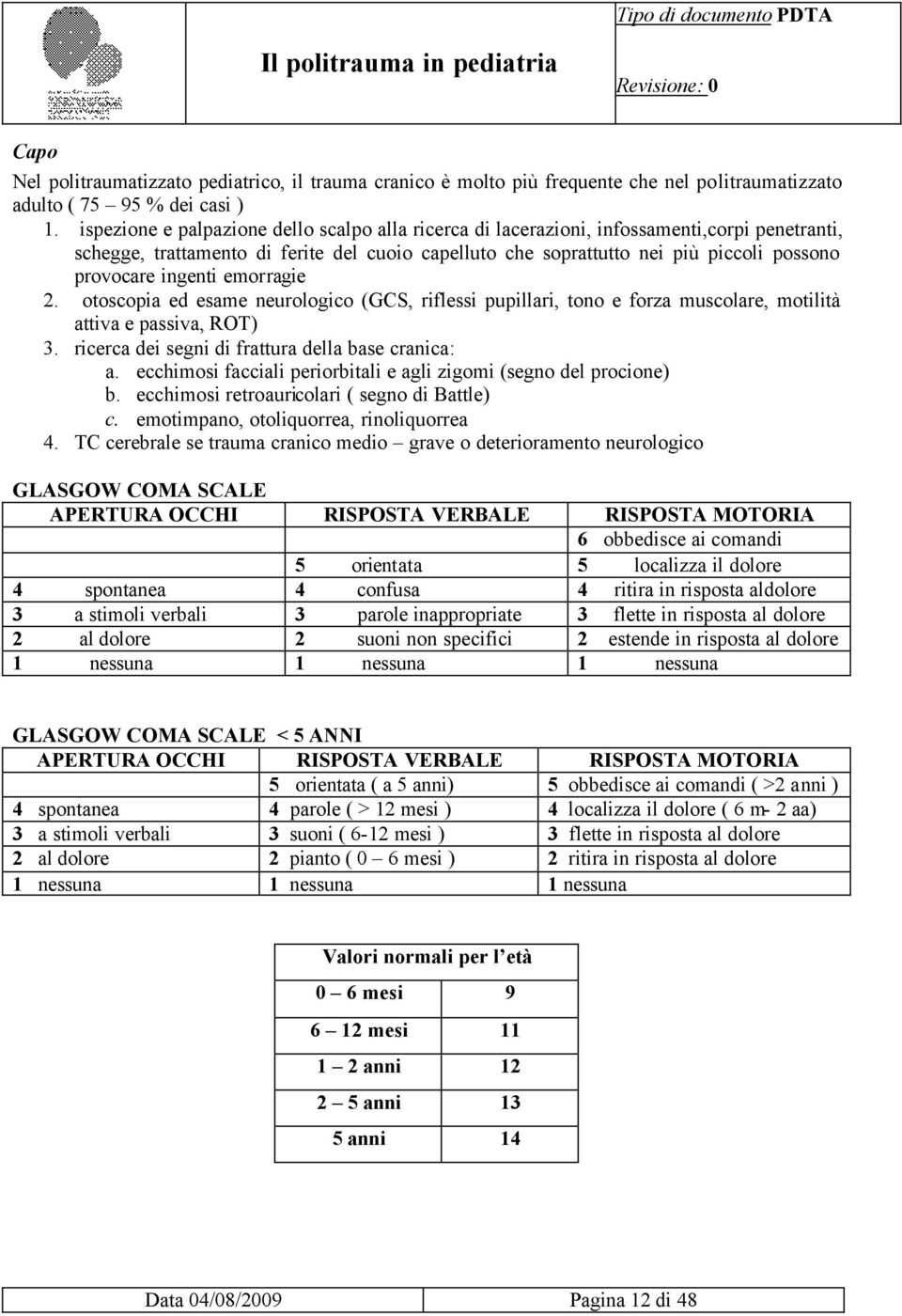 ingenti emorragie 2. otoscopia ed esame neurologico (GCS, riflessi pupillari, tono e forza muscolare, motilità attiva e passiva, ROT) 3. ricerca dei segni di frattura della base cranica: a.