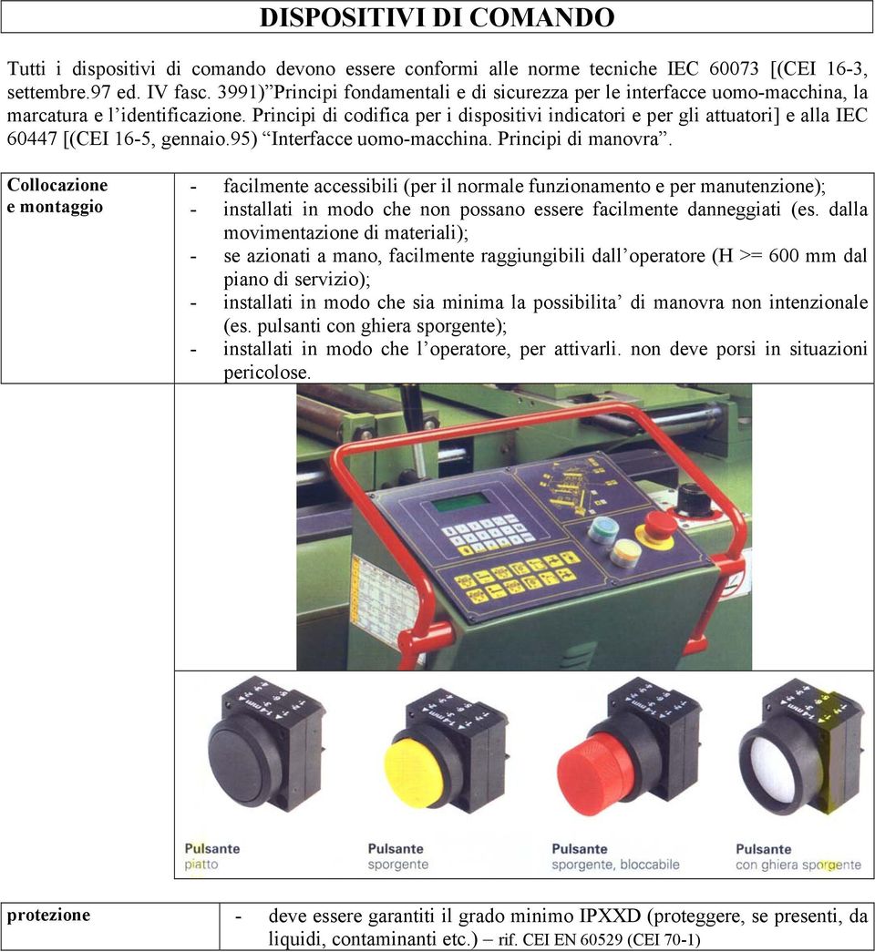 Principi di codifica per i dispositivi indicatori e per gli attuatori] e alla IEC 60447 [(CEI 16-5, gennaio.95) Interfacce uomo-macchina. Principi di manovra.