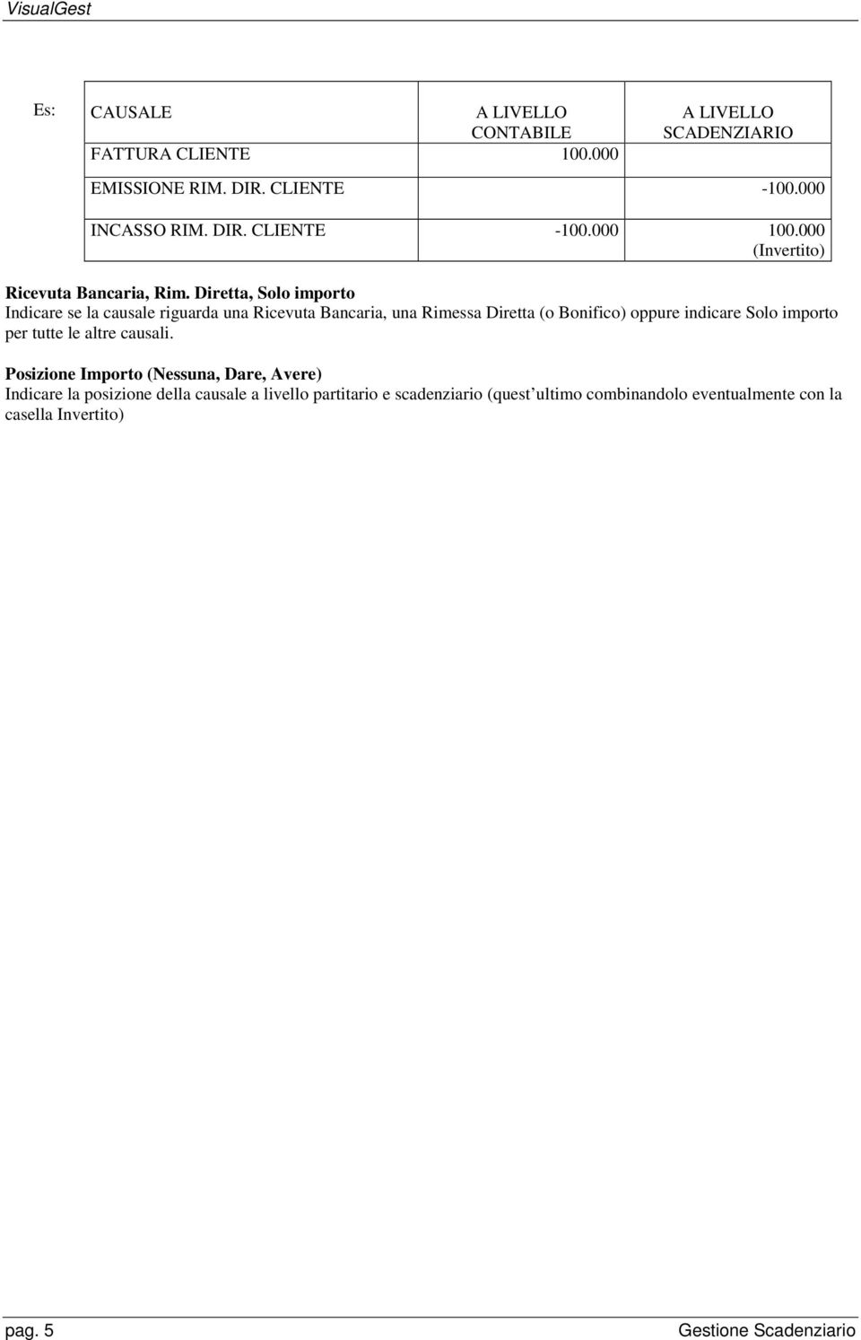 Diretta, Solo importo Indicare se la causale riguarda una Ricevuta Bancaria, una Rimessa Diretta (o Bonifico) oppure indicare Solo