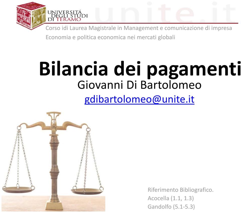 Bilancia dei pagamenti Giovanni Di Bartolomeo