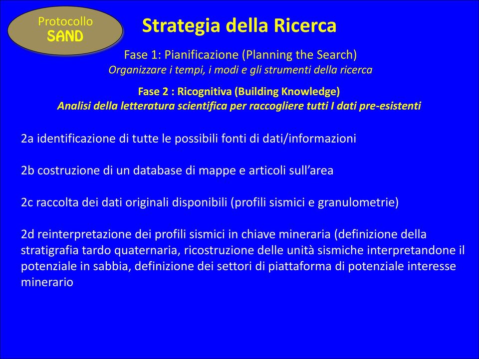 mappe e articoli sull area 2c raccolta dei dati originali disponibili (profili sismici e granulometrie) 2d reinterpretazione dei profili sismici in chiave mineraria (definizione