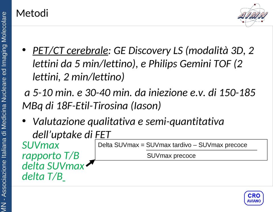 di 150-185 MBq di 18F-Etil-Tirosina (Iason) Valutazione qualitativa e semi-quantitativa dell