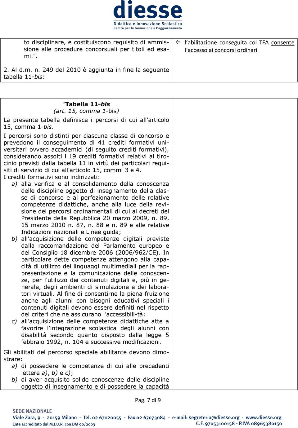 I percorsi sono distinti per ciascuna classe di concorso e prevedono il conseguimento di 41 crediti formativi universitari ovvero accademici (di seguito crediti formativi), considerando assolti i 19