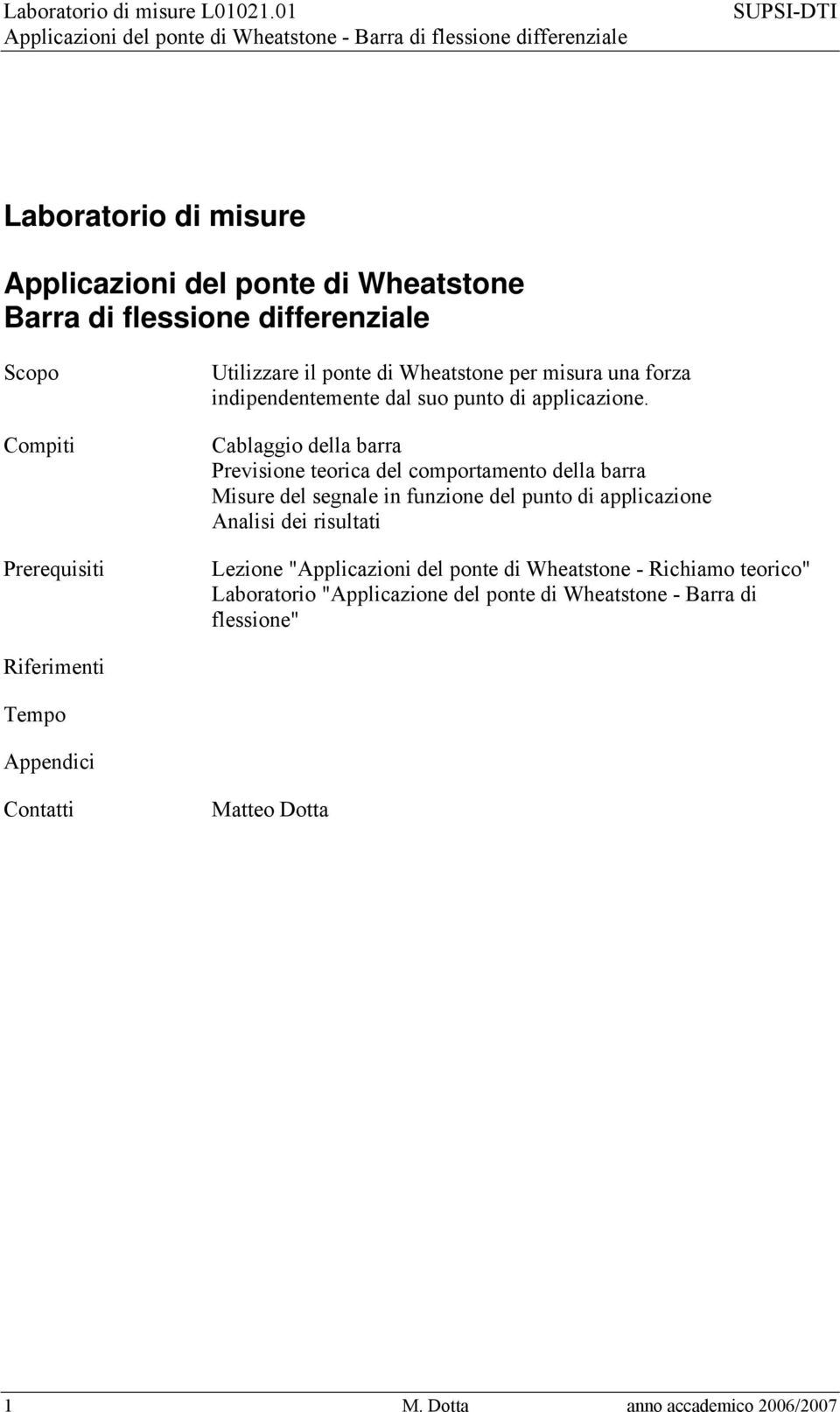 Calaggio della arra Previsione teorica del comportamento della arra Misure del segnale in funzione del punto di applicazione Analisi dei risultati