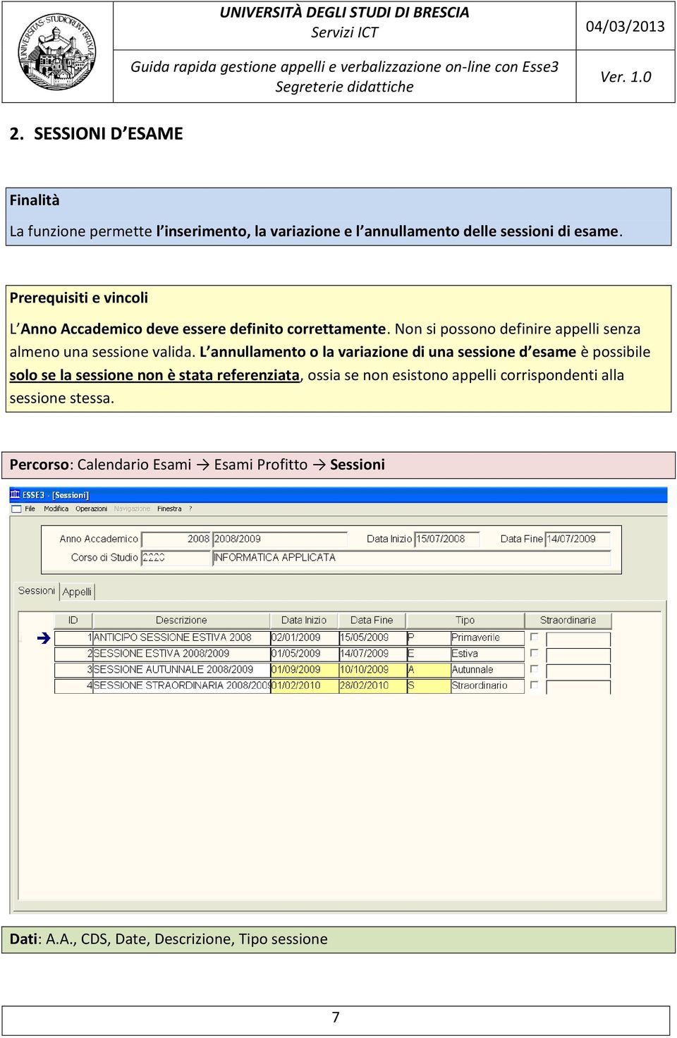 Non si possono definire appelli senza almeno una sessione valida.