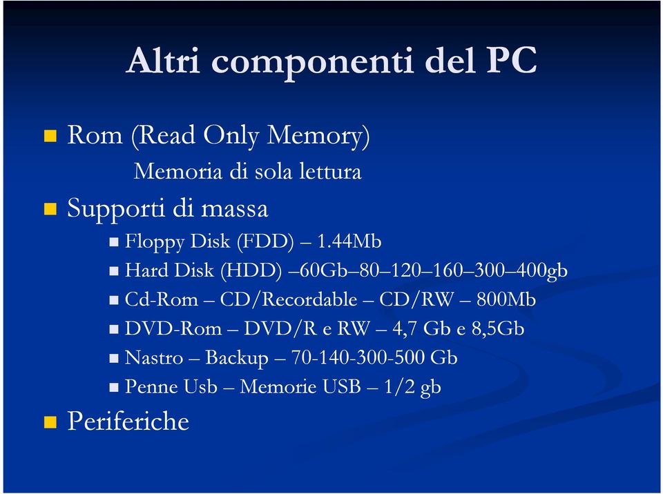 44Mb Hard Disk (HDD) 60Gb 80 120 160 300 400gb Cd-Rom CD/Recordable CD/RW