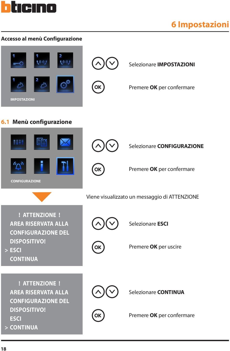 ATTENZIONE! ATTENZIONE! AREA RISERVATA ALLA CONFIGURAZIONE DEL DISPOSITIVO!