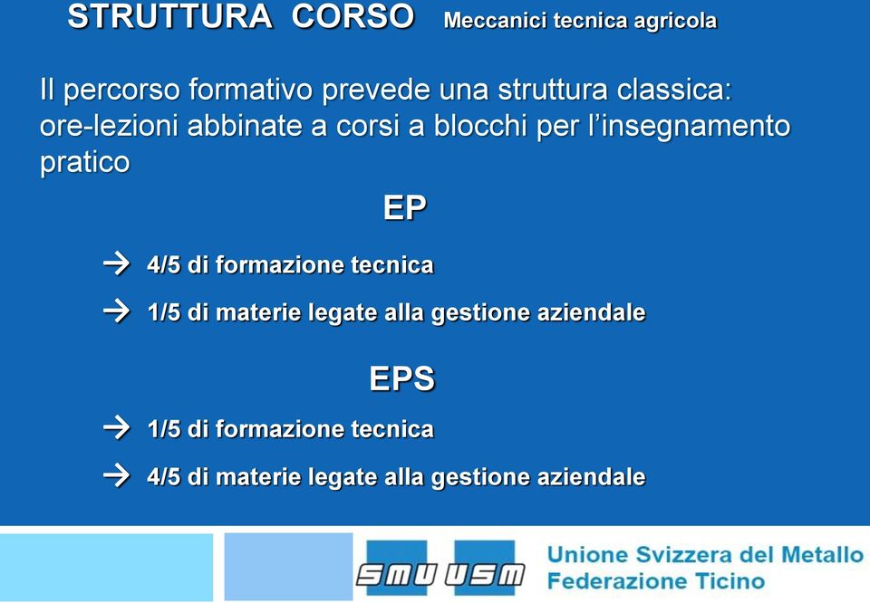 pratico EP 4/5 di formazione tecnica 1/5 di materie legate alla gestione