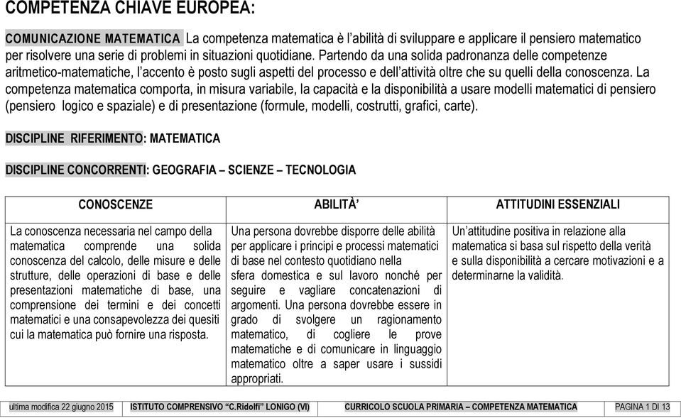 La competenza matematica comporta, in misura variabile, la capacità e la disponibilità a usare modelli matematici di pensiero (pensiero logico e spaziale) e di presentazione (formule, modelli,