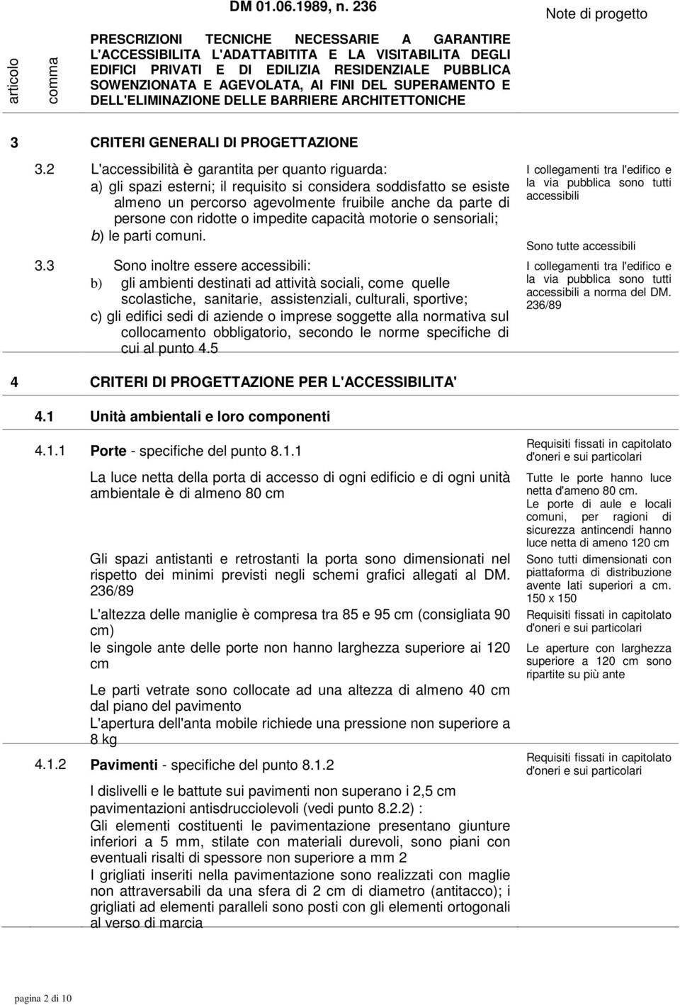 SUPERAMENTO E DELL'ELIMINAZIONE DELLE BARRIERE ARCHITETTONICHE Note di progetto 3 CRITERI GENERALI DI PROGETTAZIONE 3.