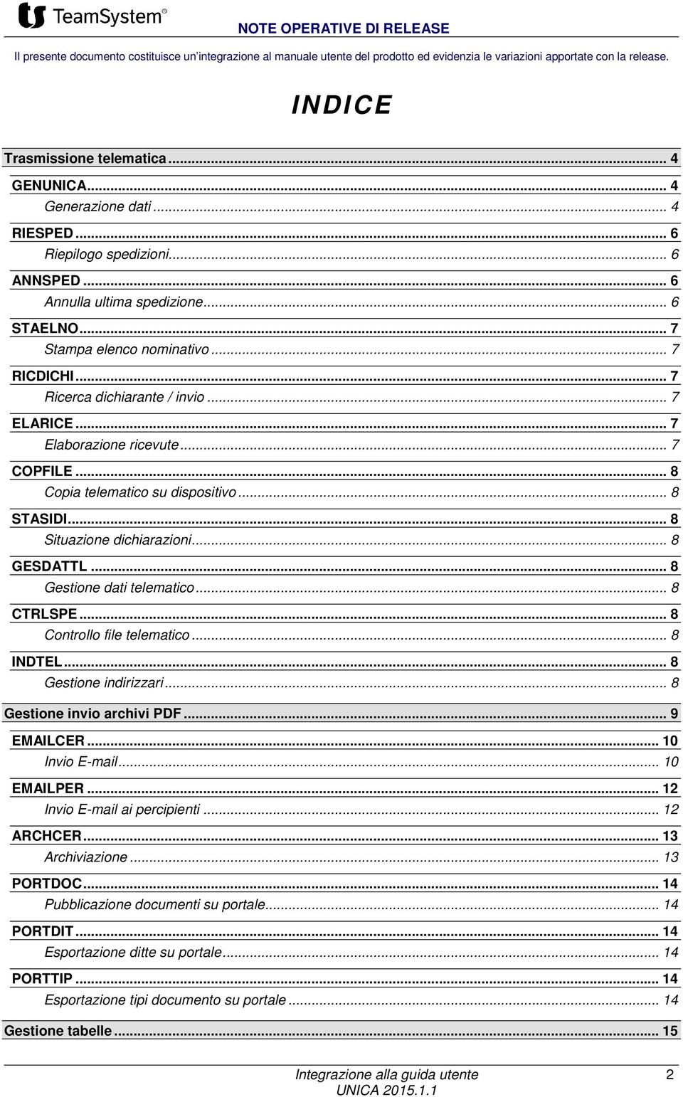 .. 7 Ricerca dichiarante / invio... 7 ELARICE... 7 Elaborazione ricevute... 7 COPFILE... 8 Copia telematico su dispositivo... 8 STASIDI... 8 Situazione dichiarazioni... 8 GESDATTL.