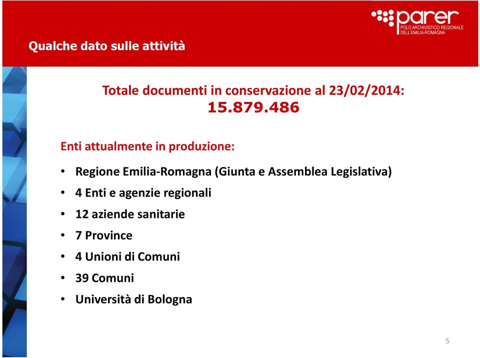 486 Enti attualmente in produzione: Regione Emilia-Romagna (Giunta e