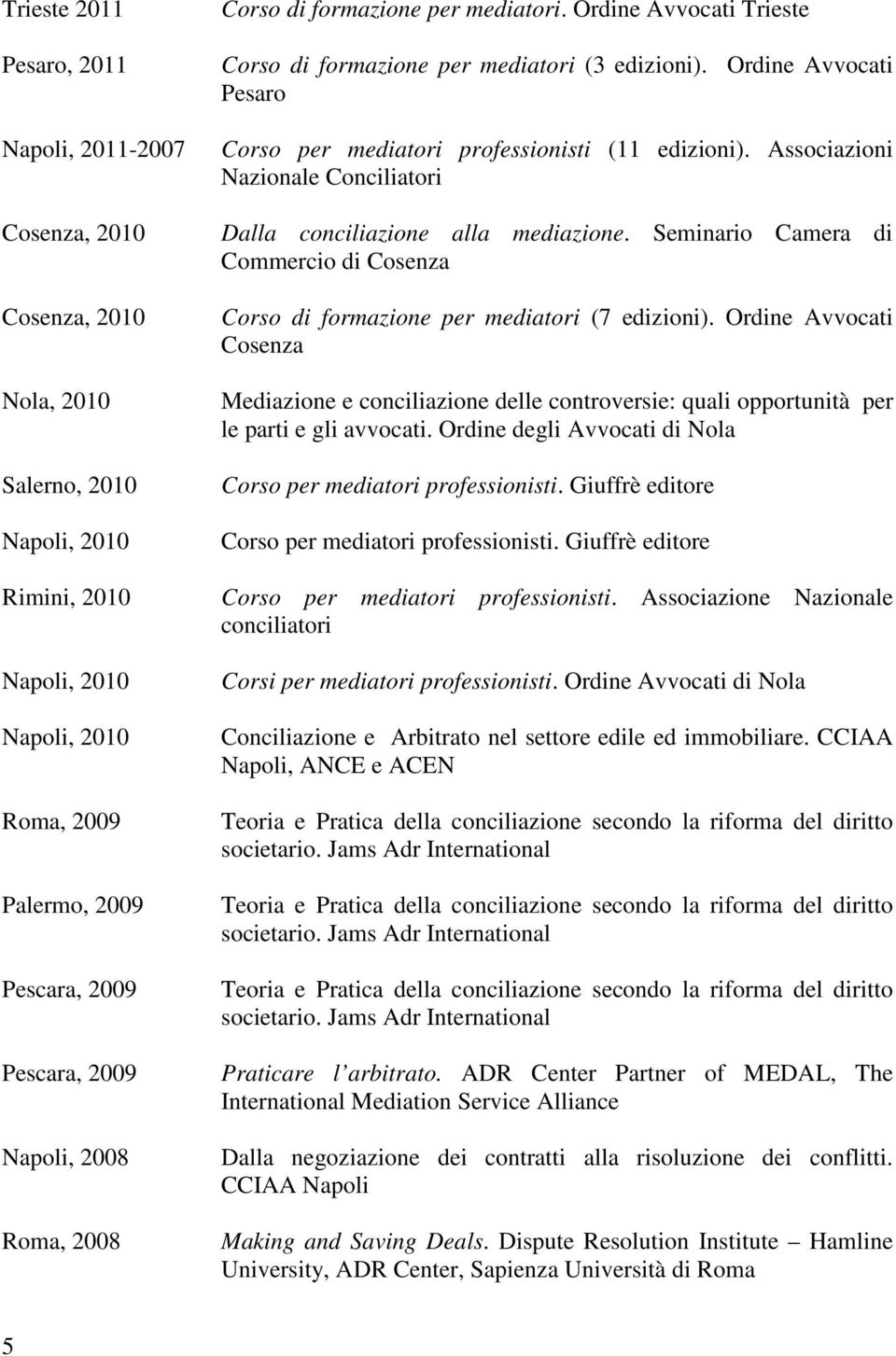 Ordine Avvocati Pesaro Corso per mediatori professionisti (11 edizioni). Associazioni Nazionale Conciliatori Dalla conciliazione alla mediazione.