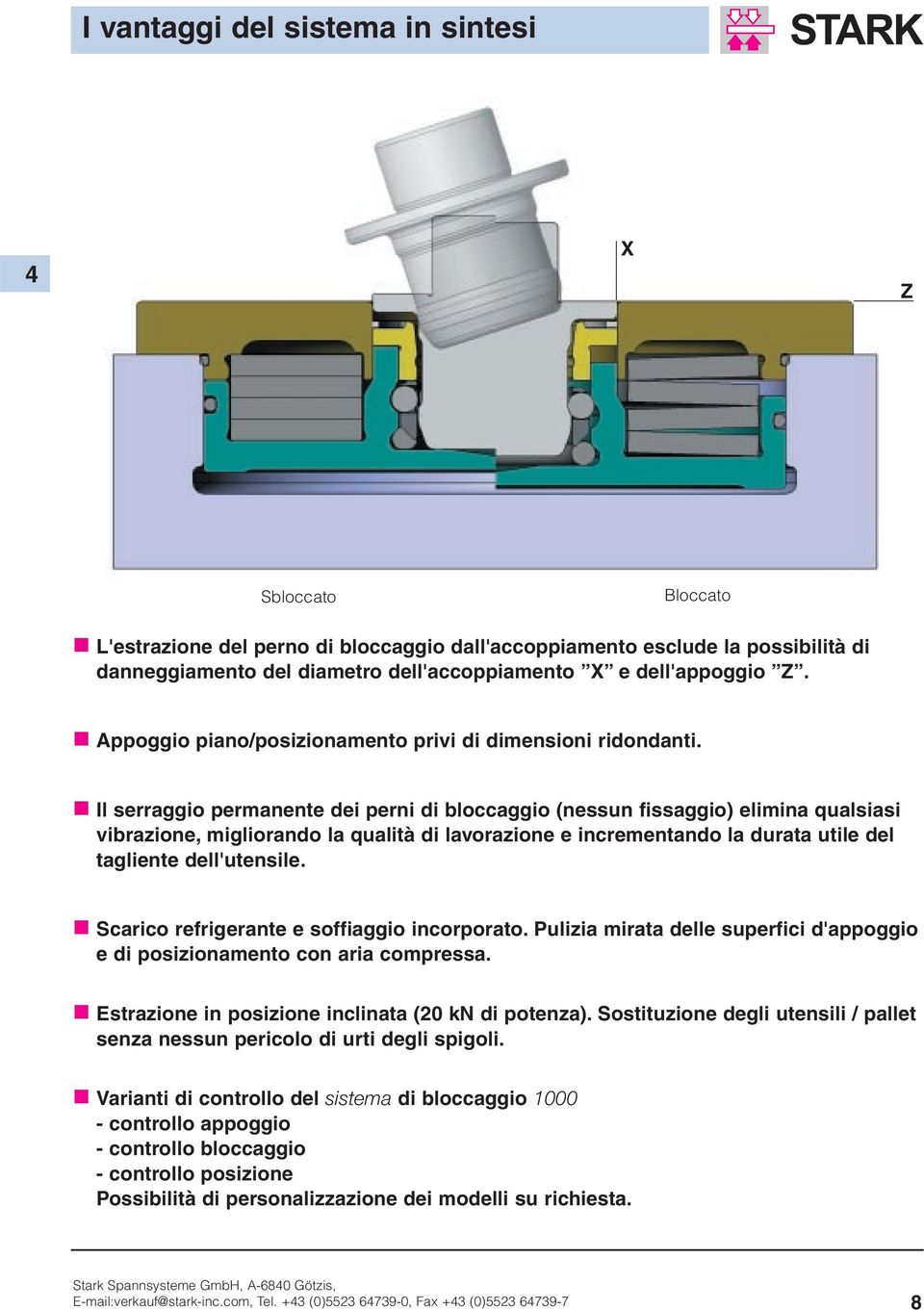 Il serraggio permanente dei perni di bloccaggio (nessun fissaggio) elimina qualsiasi vibrazione, migliorando la qualità di lavorazione e incrementando la durata utile del tagliente dell'utensile.