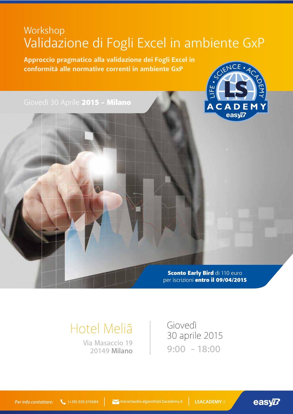 Early Bird di 110 euro per iscrizioni entro il 09/04/2015 Hotel Meliã Via Masaccio 19 20149 Milano