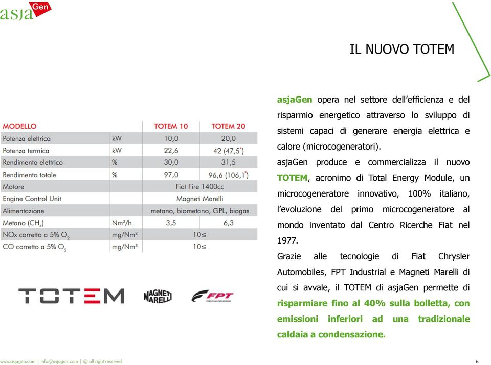 asjagen produce e commercializza il nuovo TOTEM, acronimo di Total Energy Module, un microcogeneratore innovativo, 100% italiano, l evoluzione del primo