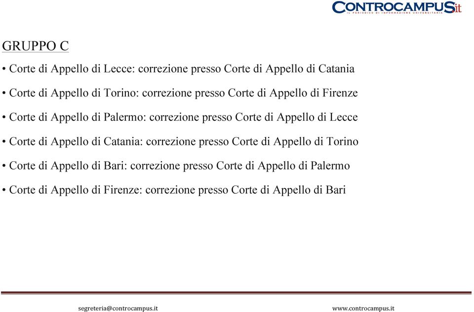 di Lecce Corte di Appello di Catania: correzione presso Corte di Appello di Torino Corte di Appello di Bari: