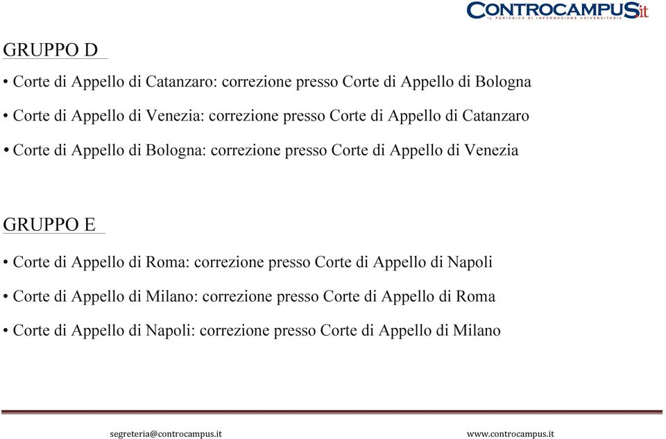 Venezia GRUPPO E Corte di Appello di Roma: correzione presso Corte di Appello di Napoli Corte di Appello di Milano: